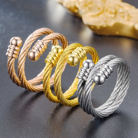 Mode Titanium Staal Gevlochten Draad Open Ring Voor Mannen Vrouwen Verstelbare Geometrische Band Vinger Sieraden Cadeau