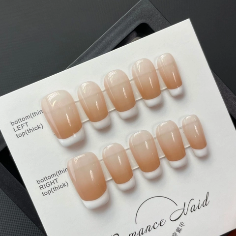 Uñas Postizas Hechas A Mano Degradado Francés Ombré Nude Blanco Brillante Cuadrado Uñas Artificiales Reutilizables