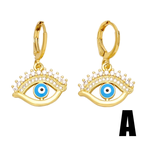 Vintage Copper Evil Eye Hoop Earrings With Zirconia Gold Plated Ethnic Geometric Drop Earrings For Women Jewelry Gift