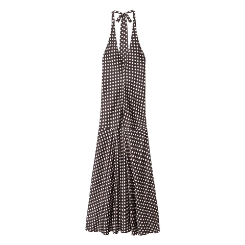 Polka Dot Halterneck Maxikleid Polyester Ärmellos Rückenfrei Elegant Sommer Langes Kleid Für Damen