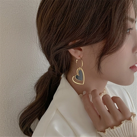 Pendientes Colgantes de Borla de Corazón Asimétricos de Moda Coreana Con Poste de Plata de Ley 925 Joyería de Aleación Esmalte Mujer