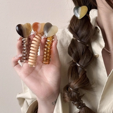 Spiral Haargummi Herz Telefonkabel Haarseil Kunststoff Resin Koreanischer Stil Farbverlauf Haarschmuck Für Frauen