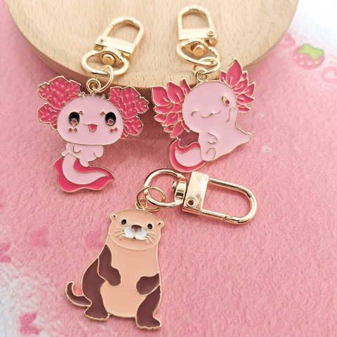 Simpatico Portachiavi in Lega di Axolotl Lontra Cartone Animato Smalto Colorato Pendente per Borsa per Donna Ragazze Gioielli Regalo Accessorio
