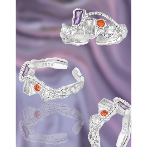S925 Sterling Silver Adjustable Open Ring Multicolor Zirconia Chain Link Design Niche Sweet Cool Trend Fashion Finger Jewelry For Women