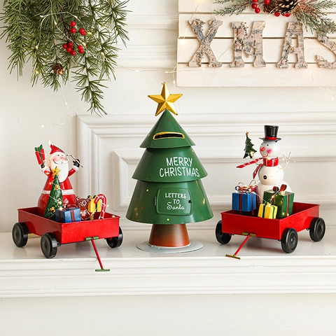 Beleuchteter Weihnachts-Metallschlitten Weihnachtsmann Schneemann Tischdeko Retro Eisenkunst Feiertagsgeschenk