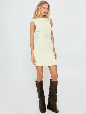 Women Sleeveless Knitted Mini Dress Round Neck High Waist Ribbed Bodycon Solid Color Slim Fit Summer Vest Dress