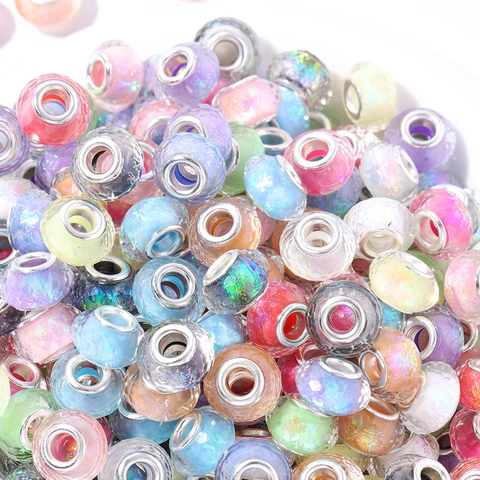 Faceted Resin Big Hole Beads Colorful Laser Aurora Effect European Charm Style For DIY Bracelet Jewelry Making