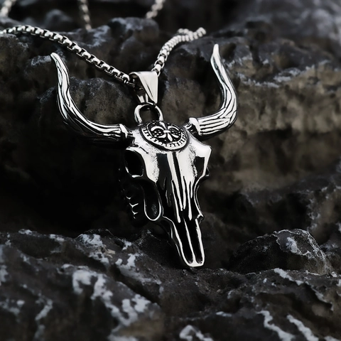 Collar Con Colgante De Calavera De Toro Acero Inoxidable Retro Gótico Punk Joyería De Esqueleto Animal Para Hombres