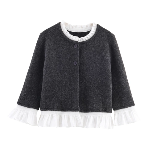 Cardigan In Maglia Da Donna Con Bordo A Volant Patchwork Scollo A V Manica Lunga Top Elegante