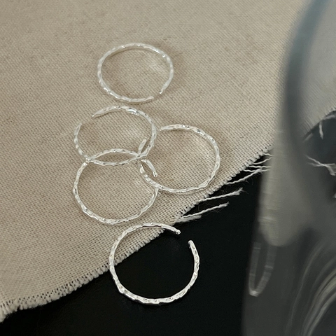 S925 Sterlingsilber Folientextur Offener Ring Für Damen Minimalistisch Verstellbarer Gehämmerter Stapelring Koreanischer Stil Schmuck