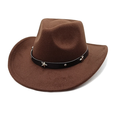Cappello Da Cowboy Western Tesa Larga Feltro Misto Lana Fascia Decorativa Stella Rivetto Vintage Esterno Per Uomo Donna