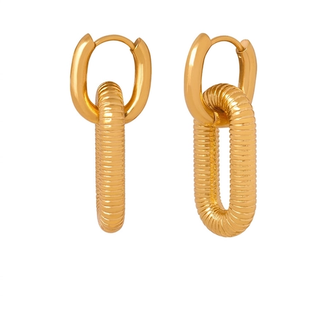 Orecchini Pendenti Ovali In Acciaio Al Titanio Con Texture Placcati Oro Gioielli Minimalisti Di Alta Gamma Per Donna