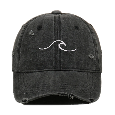 Cappellino Da Baseball In Cotone Lavato Ricamo A Onde Distressed Ripped Retro Street Style Cappello Parasole Unisex