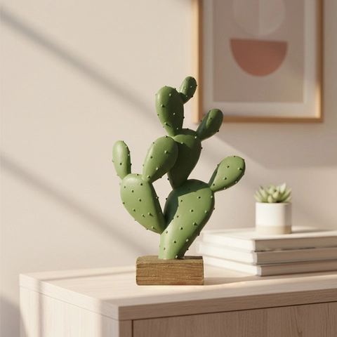 Ornamenti Cactus Artificiali Statuette Scrivania Resina Base Finto Legno Nordico Creativo Casa Ufficio Soggiorno Decor