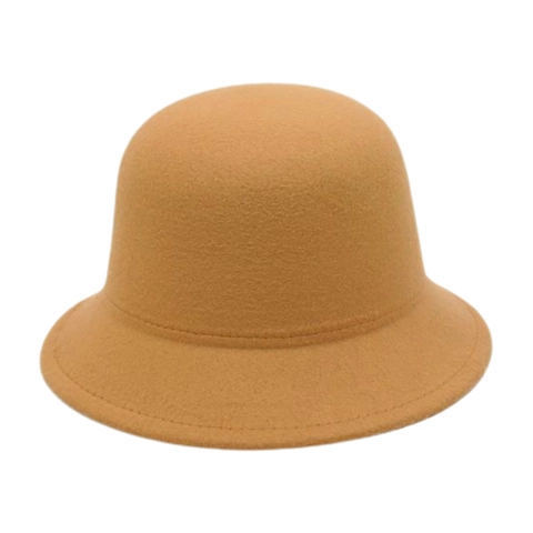 Vintage Elegant Cloche Hat Wool Felt Solid Color Winter Autumn British Style Round Top Short Brim For Women