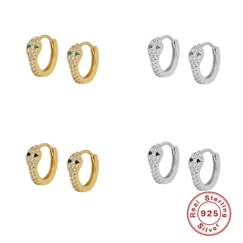 925 Sterling Silver Snake Hoop Earrings Pave Zirconia Animal Shape Gold Silver Huggie Earrings For Women Trendy Jewelry Gift