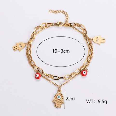 Doppelschichtiges Hamsa Hand Böser Blick Armband 316L Edelstahl Emaille Anhänger Böhmischer Schmuck Für Damen Goldton