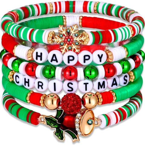 Pulseras De Cuentas Heishi De Arcilla Polimérica Con Dijes De Aleación Y Letras Joyería Elástica Apilable