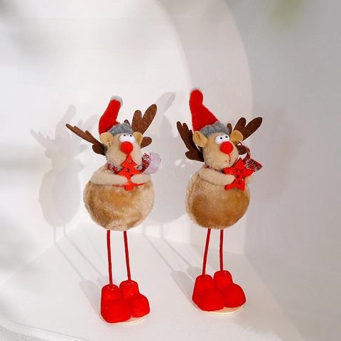 Weihnachtsplüschfiguren Weihnachtsmann Schneemann Rentier Engel Filz Ornamente Lange Beine Runder Bauch Dekoration