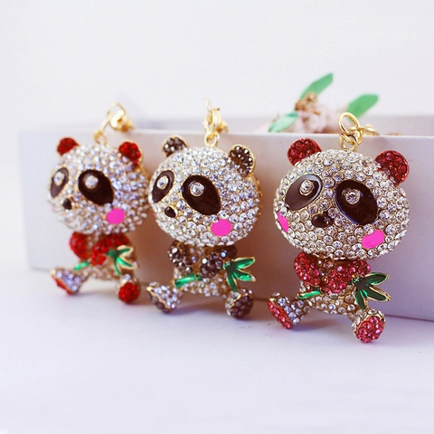 Süßer Panda Schlüsselanhänger Mit Strass Zinklegierung Bambus Anhänger Tasche Charm Geschenk
