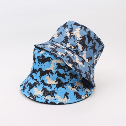 Bucket Hat Polyester Reversible Full Horse Print Sun Protection Outdoor Summer Trendy Basin Cap For Women Travel