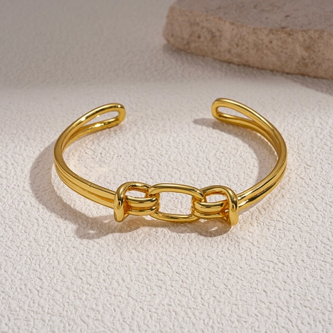 Brazalete De Nudo De Cobre Chapado En Oro De 18K Pulsera Abierta Hueca Ovalada Para Mujer Joyería De Moda