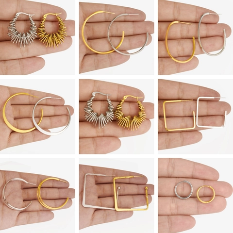 Orecchini a Cerchio Vintage in Acciaio Inossidabile a Spirale per Donna Minimalista Geometrico Cavo Tondo Quadrato Gioielli di Moda Regalo