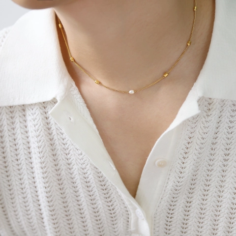 French Elegant Artificial Pearl Necklace Beaded Titanium Steel 18K Gold Plated Clavicle Chain Minimalist Jewelry For Women