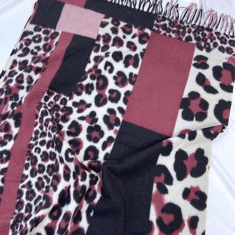 Leopard Print Scarf Faux Cashmere Shawl Color Block Warm Winter Large Wrap With Tassels For Women Fashion Long Scarf