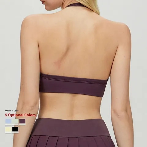 Halter Sport BH Dames Knoop Voorzijde Yoga Top Nylon Elastaan Open Rug Sportkleding Ademende BH