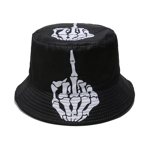 Men's Hip Hop Skull Skeleton Finger Print Bucket Hat Summer Sunshade Fisherman Hat Punk Halloween Polyester Hat