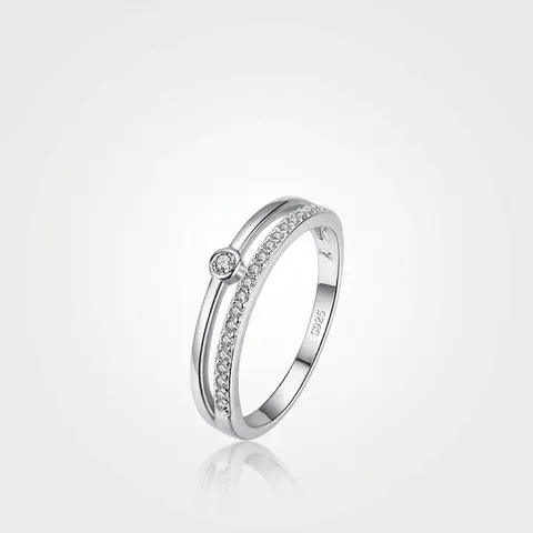 Elegant Double Layer 925 Sterling Silver Ring With Sparkling Round Zircon Simple Korean Style Jewelry Gift For Women