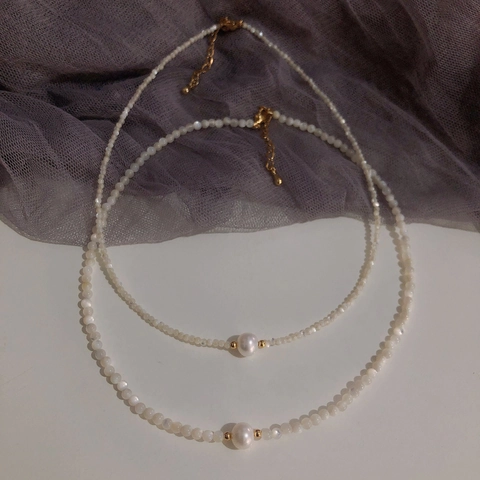 Fashion Freshwater Pearl Necklace With Cat's Eye Stone For Women Gold Plated Elegant Choker Clavicle Chain Accessories