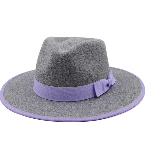 Vintage Fedora Hat Woolen Felt Wide Brim With Contrast Edging Grosgrain Ribbon Bow Elegant Accessory For Women Men