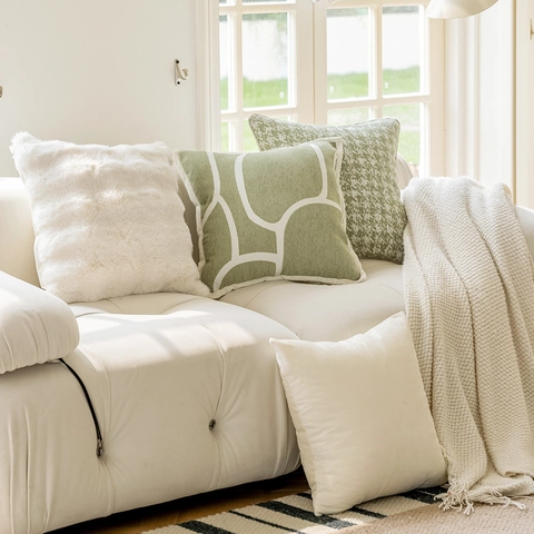 Scandinavische Stijl Crème Pluche Decoratieve Kussenhoes Minimalistisch Chenille Jacquard Kussenhoes Voor Sofa Woonkamer Decor