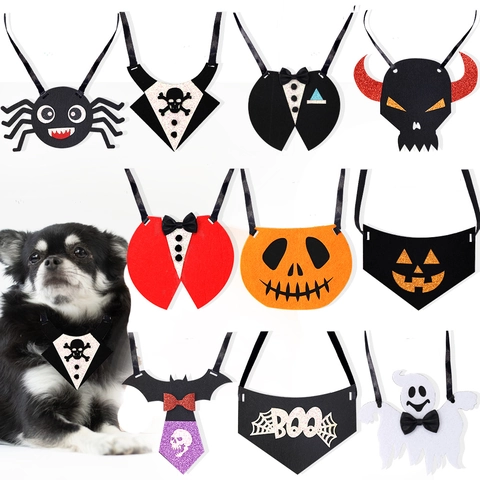 Papillon per Animali Halloween Feltro Zucca Diavolo Pipistrello Ragno Motivo Regolabile Cravatta per Animali Decorazione Festa Gatto Cane