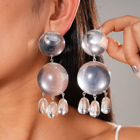 Transparente Harz-Ohrhänger Mit Silber-Ohrstecker Geometrische Runde Kugel Wassertropfen Minimalistisch Für Damen
