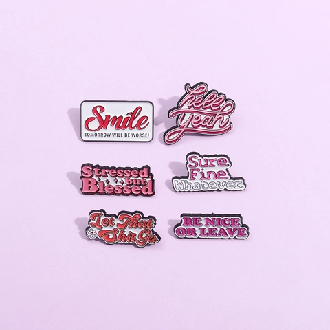 Creative Alloy Enamel Letter Brooch Pin Funny Motivational Quote Badge Smile Hell Yeah For Bags Clothing Hat Accessories