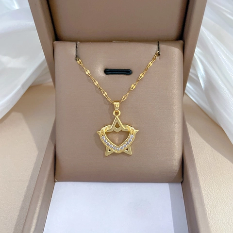 Heart Star Pendant Necklace With Stainless Steel Chain And Copper Zircon Elegant Luxury Clavicle Chain For Women