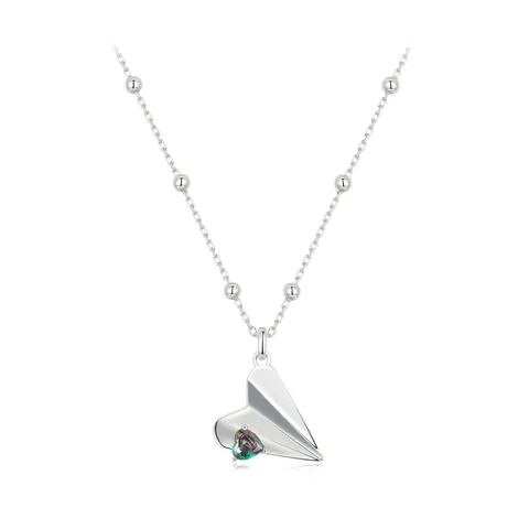 Papierflieger Halskette 925 Sterling Silber Mit Herz Buntem Edelstein Perlenkette Origami Reiseschmuck Damen