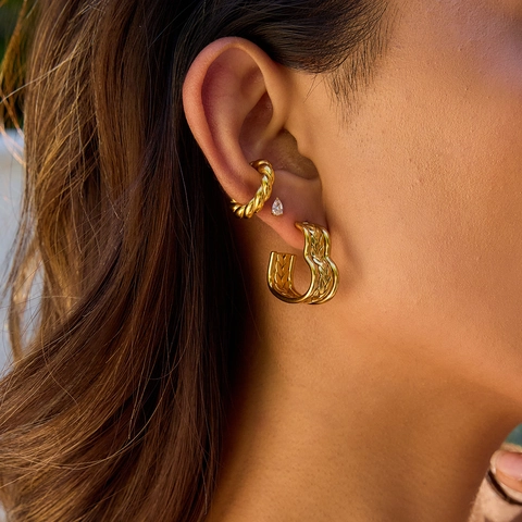 Vintage Chunky Gold Hoop Earrings For Women Exaggerated Wheat Braided Twist Texture Stainless Steel C Shape Statement Jewelry