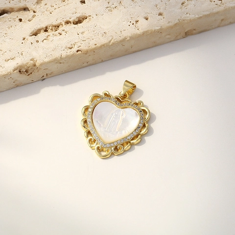 Heart Oval Shell Pendant Necklace For Women Copper Gold Plated Vintage Religious Virgin Mary Angel Relief Zircon Jewelry