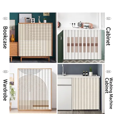 Rideau De Cabinet Géométrique Minimaliste Velours Court Antipoussière Décoratif Auto Adhésif Velcro Pour Cuisine