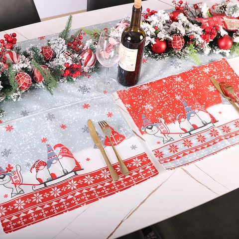 Mantel Individual Gnomo Navidad Tela No Tejida Patrón Reno Copo De Nieve Decoración Mesa Comedor Resistente Al Calor