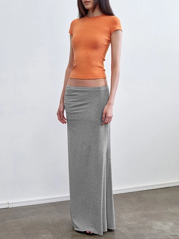 Women Slim Fit T-Shirt American Retro Cotton Blend Round Neck Short Sleeve Solid Color Summer Cropped Top