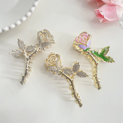 Vintage Roos Bloem Metalen Haarklem Met Steentjes En Kunstparels Franse Stijl Grote Haarklem Voor Dames