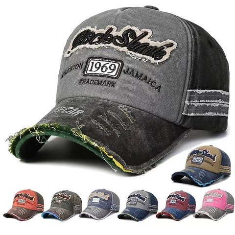 Vintage Washed Cotton Baseball Cap Distressed Frayed Patchwork Embroidery Adjustable Outdoor Sun Hat Unisex
