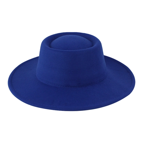 Elegant Boater Hat Wide Brim Wool Felt Flat Top Jazz Fedora Vintage British Style Solid Color Formal Party Accessories