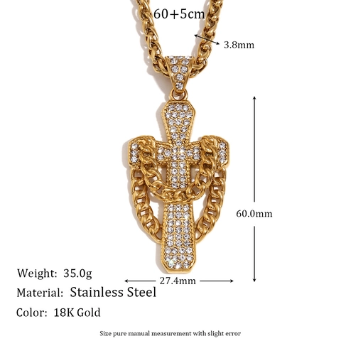 Collar Con Colgante De Cruz Acero Inoxidable Chapado En Oro De 18K Diamantes De Imitación Hip Hop Para Hombres Joyas