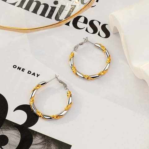 Luxury Stainless Steel Twisted Rope Jewelry Two Tone Gold Silver Hoop Earrings Chain Necklace Bracelet For Women Jewelry